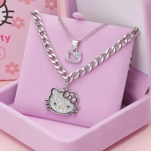 New fashionable KT cat pendant collar necklace, without gift box. Cute cartoonish girl KT cat pendant collar necklace. Suitable