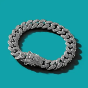 HipHop Men Women 13MM Prong Cuban Link Chain Bracelet Bling Iced Out 2 Row Rhinestone Paved Miami Rhombus Cuban Chain Jewelry