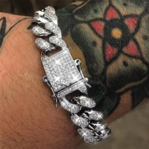 Punk Style Geometric Silver Color Stainless Steel Bracelet for Men Personality Shiny Full Zircon Bangle Hip Hop Rock Jewelry