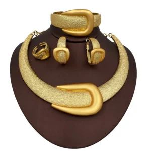 2025 New Exaggerate Jewelry Set Dubai Gold Color Large Necklace Bangle Africal Big Earring Ring Wide Bracelet Bridal Jewellery