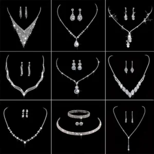 Classic Elegant Crystal Bridal Jewelry Set Shiny Rhinestone Fashion Wedding Dress Banquet Women's Necklace Earring Set