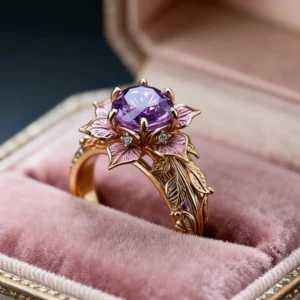 Exquisite Pretty Purple Flower Ring Sparkling Zirconia for Weddings Engagements Anniversaries New Year'S Day Jewelry Gifts