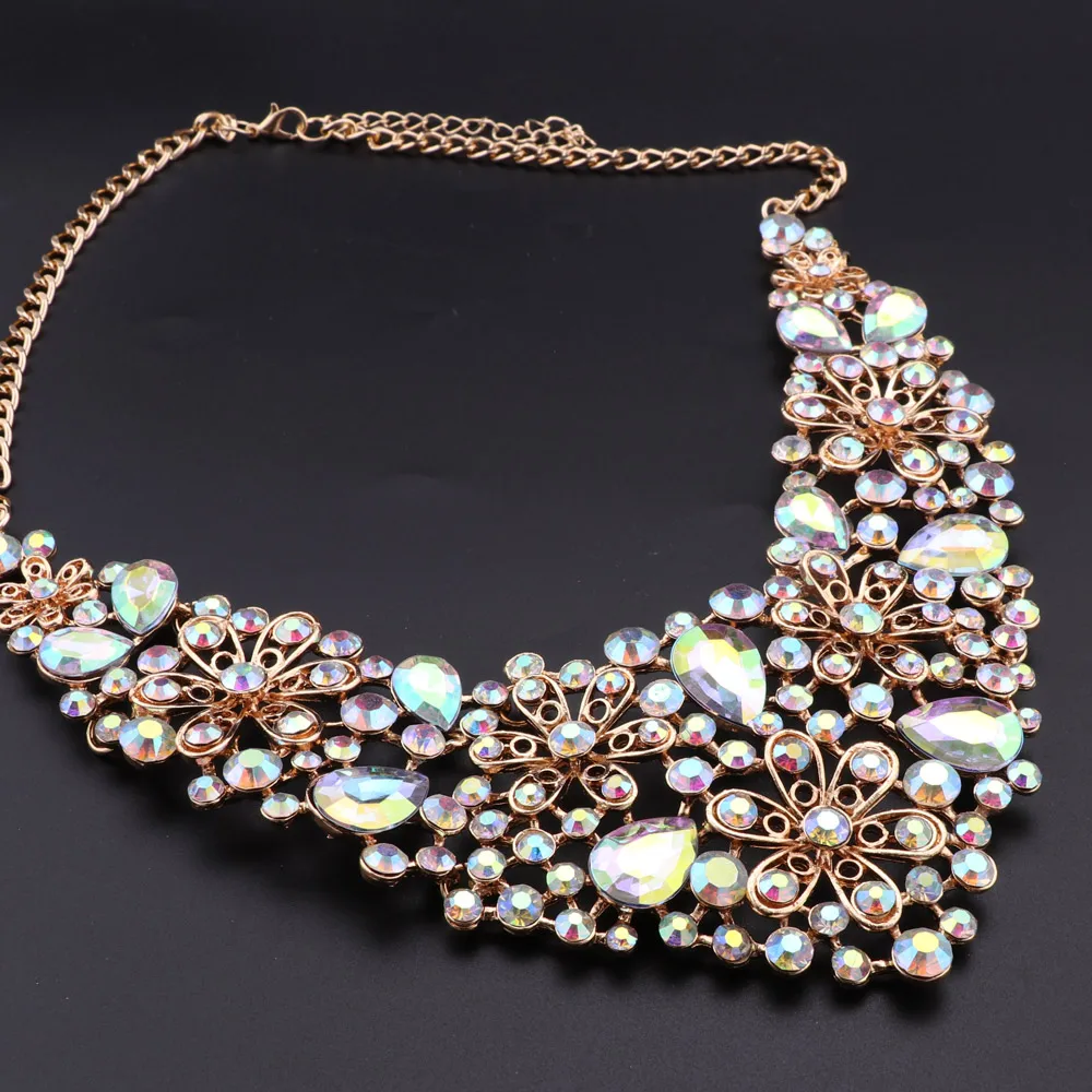 Fashion AB Color Crystal Jewelry Set Bridal Necklace Earrings Sets Wedding Party Jewelry Costume Jewellery Decorations Wholesale - Image 4
