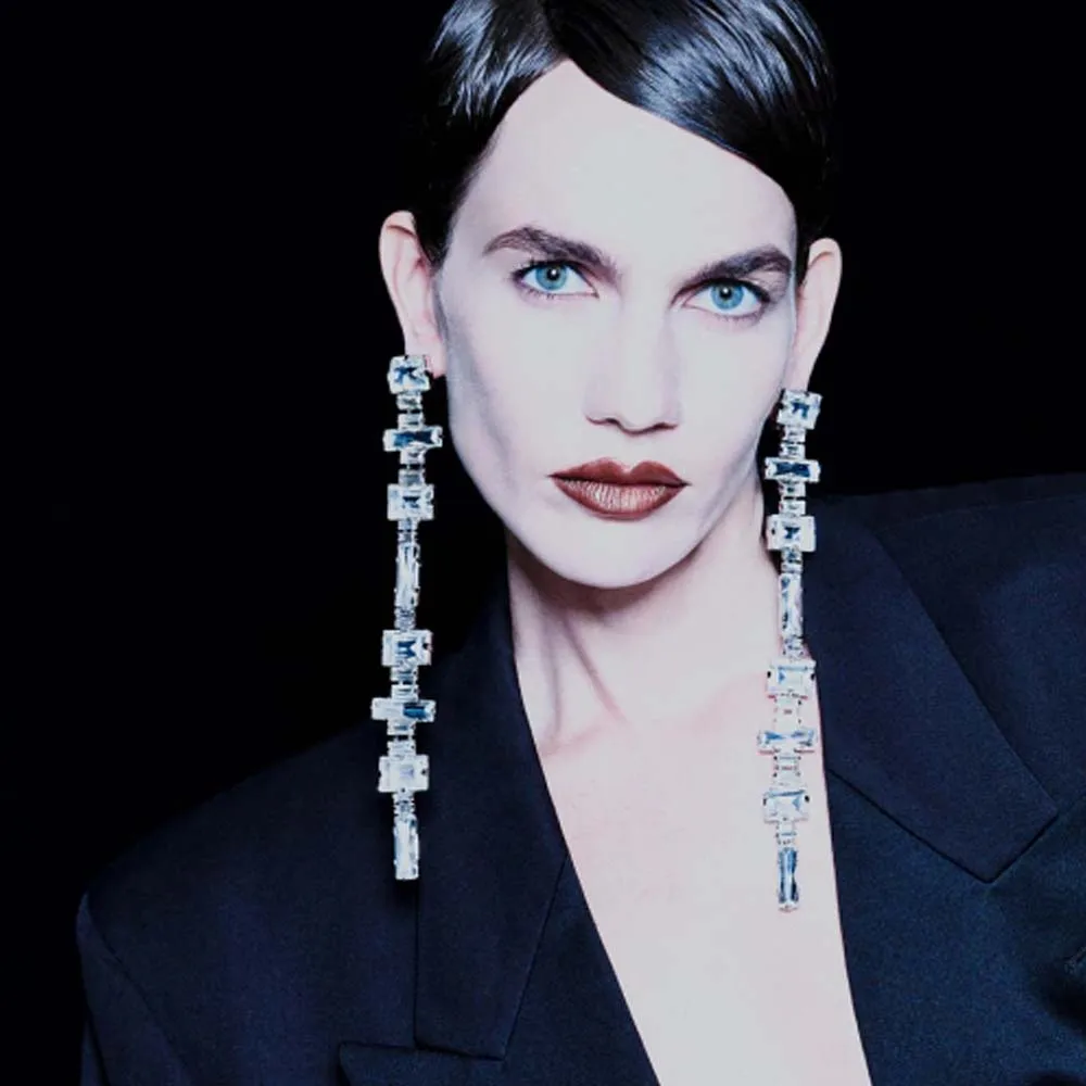 Stonefans Long Geometric Earrings Women 2024 Luxury Elegant Designer for Wedding Fashion Rhinestone Hanging Jewelry Party Gifts