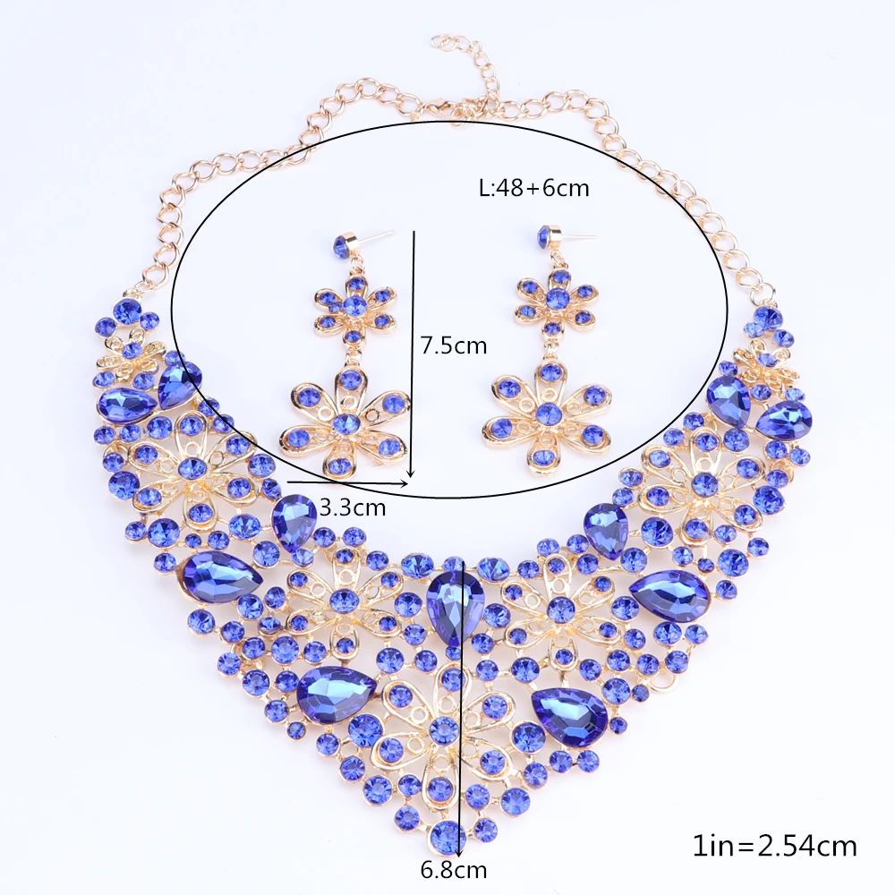 Fashion AB Color Crystal Jewelry Set Bridal Necklace Earrings Sets Wedding Party Jewelry Costume Jewellery Decorations Wholesale - Image 6