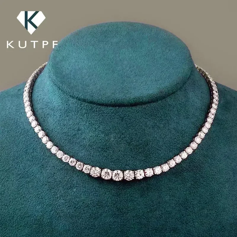 Moissanite Diamond Tennis Necklace with Certificate 3-5mm Size Gradient Diamond Riviera Necklace S925 Silver Choker for Women