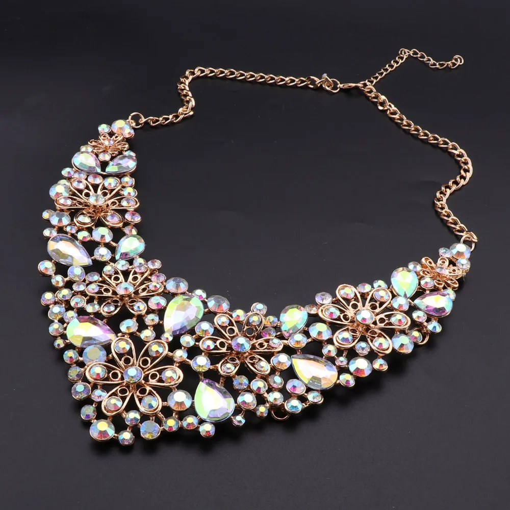 Fashion AB Color Crystal Jewelry Set Bridal Necklace Earrings Sets Wedding Party Jewelry Costume Jewellery Decorations Wholesale - Image 3