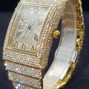 Gold Men's Watches Rectangle Dial Luxury Diamond Fashion Big Wristwatches Luminous Point Iced Quartz Watch For Men Dropshipping