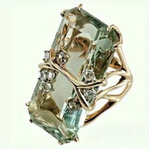 Stunning Golden Plated Cocktail Ring with Large Square Artificial Cubic Zirconia - Perfect for Daily Outfits and Parties