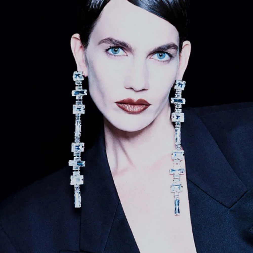 Stonefans Long Geometric Earrings Women 2024 Luxury Elegant Designer for Wedding Fashion Rhinestone Hanging Jewelry Party Gifts - Image 3