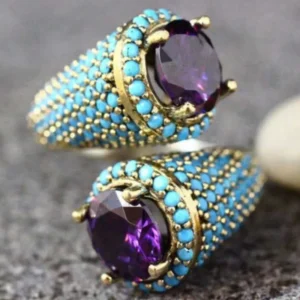 Jianjie Elegang Women's Amethyst Zircon Inlay Two Tone Classic Imitation Corn Shaped Ring Gold Color Luxury Ring Accessories