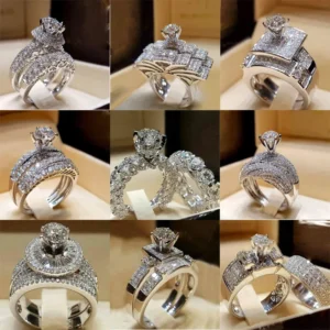 2 PCS/Set Series ! Trendy Milangirl White Crystal Round Ring Set For Women Girls Wedding Engagement Party Fashion Jewelry