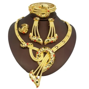 Luxury Shiny Colored Zircon Jewelry Set Gold-Plated Necklace Earrings Bracelet Ring - Exquisite Daily Wear Accessory Gift