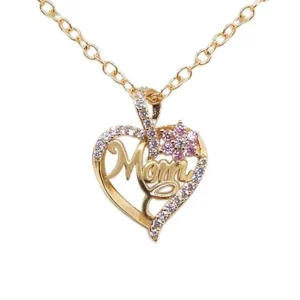 Gold-Plated Mom Heart Necklace with Cubic Zirconia - Dainty Valentine's Day Gift for Women Fashion Jewelry