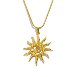 Spiral Sun Pendant Necklace for Women 18K Gold Color Hypoallergenic Stainless Steel Earrings Daily Wear Boho Gift Ideas Jewelry