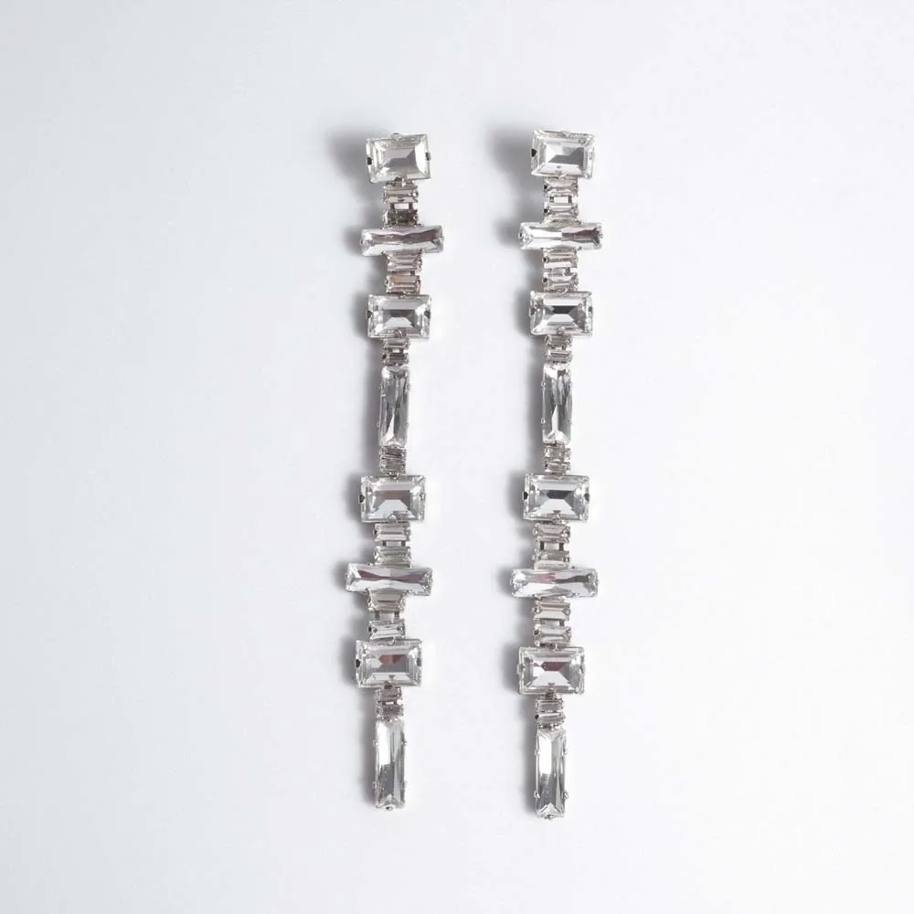 Stonefans Long Geometric Earrings Women 2024 Luxury Elegant Designer for Wedding Fashion Rhinestone Hanging Jewelry Party Gifts - Image 2